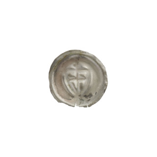 Denarius - bracteate; triangular shield with a cross whose arms reach the edge; shields; one-sided