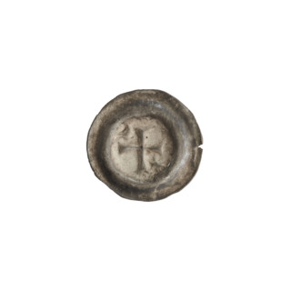 Denarius — bracteate; one-sided coin depicting an isosceles cross with expanding, split arms. In