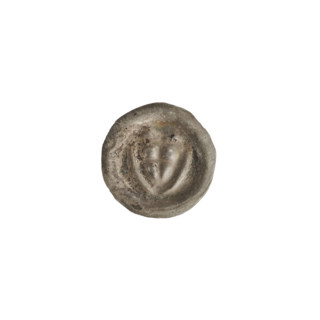 Denarius (bracteate): one-sided coin featuring a triangular shield with a cross whose arms reach