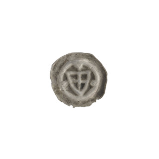Denarius - bracteate; one-sided coin showing a triangular shield with a cross whose arms reach the