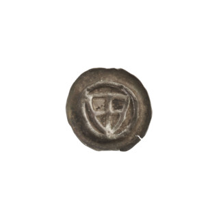 Denarius - bracteate; triangular shield with a cross whose arms reach the edge; shields; one-sided