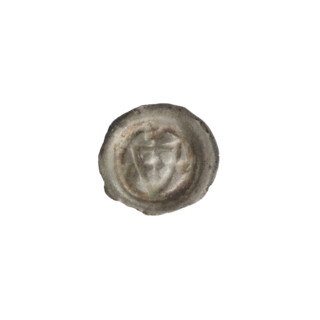 Denarius - bracteate; one-sided coin depicting a triangular shield with a cross whose arms reach