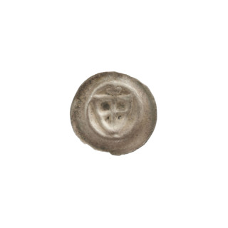 Denarius bracteate: one-sided coin depicting a triangular shield with a cross whose arms reach the