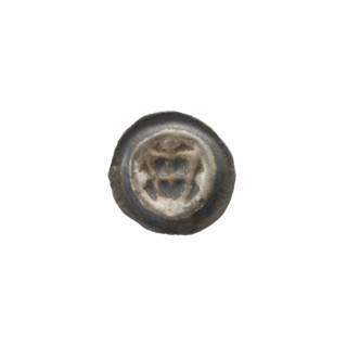 Denarius (bracteate): one-sided coin depicting a triangular shield with a cross whose arms reach