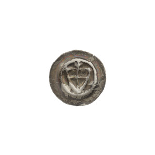 Denarius - bracteate, one-sided coin featuring a triangular shield with a cross whose arms reach
