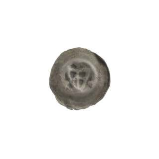 Denarius (bracteate). One-sided coin showing a triangular shield with a cross whose arms reach the