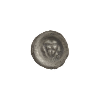 Denarius (bracteate); one-sided coin showing a triangular shield with a cross whose arms reach the