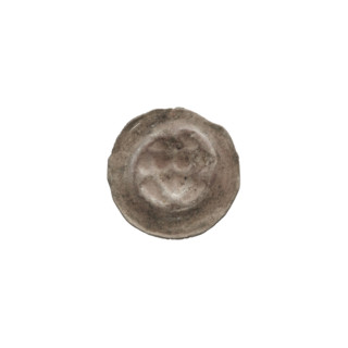 Denarius (bracteate); triangular shield with a cross whose arms reach the edge; shield motif with
