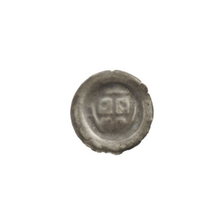 Denarius - bracteate, one-sided coin. Triangular shield with a cross whose arms reach the edge; one