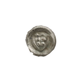 Denarius (bracteate), one-sided coin depicting a triangular shield with a cross whose arms reach