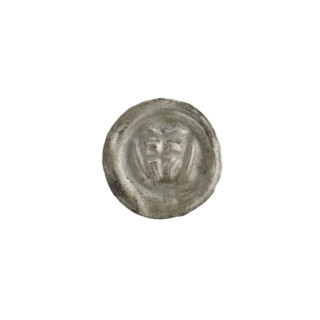 Denarius - bracteate; triangular shield with a cross whose arms reach the edge; shields; one-sided