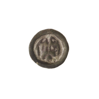 Denarius — bracteate imitation; one-sided coin depicting a gate with four rectangular openings