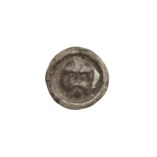 Denarius — bracteate imitation; one-sided coin featuring a gate with four rectangular openings