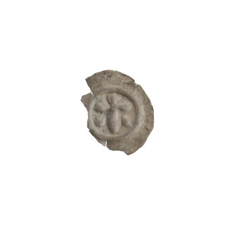 Denarius bracteate, one-sided coin; iconography: Latin cross with rounded arm ends and diagonal