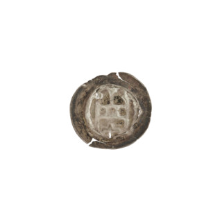 Denarius — bracteate, one-sided coin depicting a gate (Gate II) topped with three pillars with