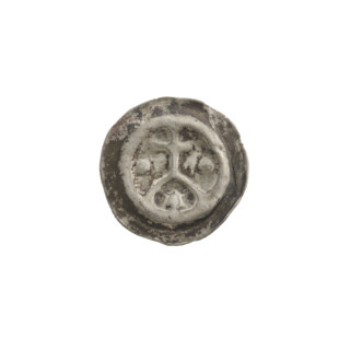 Denarius — bracteate; one-sided coin depicting a cross supported by an arch (arcade) with stars; a
