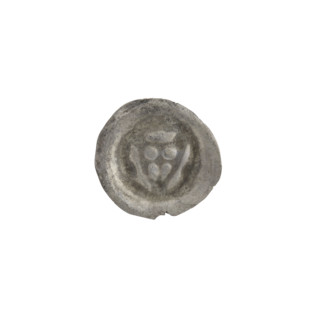 Denarius (bracteate). One-sided coin featuring a triangular shield with a cross whose arms reach