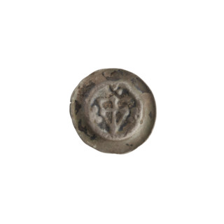 Denarius - bracteate; one-sided coin depicting a triangular shield with a cross whose arms reach
