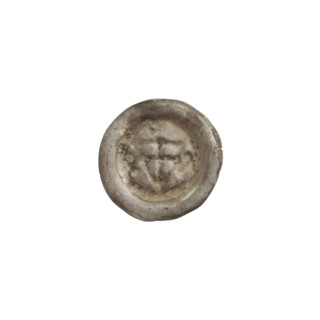 Denarius - bracteate; one-sided coin featuring a triangular shield with a cross whose arms reach