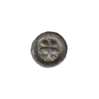 denarius - bracteate, Latin cross (iconographic) with widening, split ends of its arms; on both