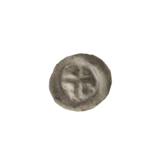 Denarius bracteate, one-sided coin featuring a Latin cross with slightly widening arm tips; on both