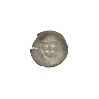 Denarius - bracteate; triangular shield with a cross whose arms reach the edge; shields; one-sided