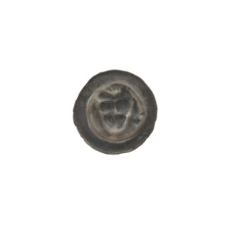 Denarius - bracteate; one-sided coin depicting a triangular shield with a cross whose arms reach