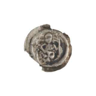 Denarius - bracteate, R6 (rarity); one-sided coin depicting a standing knight with a banner, cross,