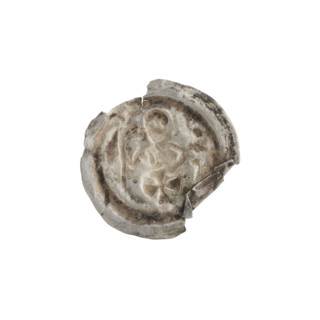 Denarius - bracteate, R6 (rarity); one-sided coin depicting a standing knight with a banner, cross