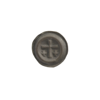 Denarius - bracteate; one-sided coin featuring a Latin cross with slightly widening arm tips; on