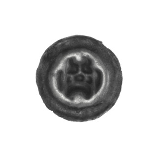 Denarius (bracteate). One-sided coin (bracteate) showing a gate with three pillars topped by