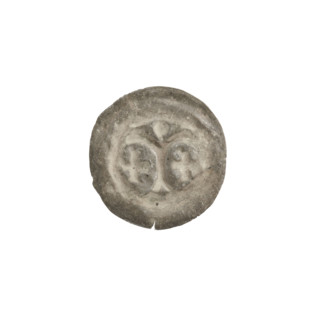 Denarius bracteate with arcades, columns, crosses, forked column, equal-armed cross, one-sided