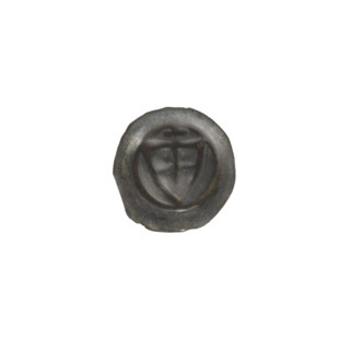 Denarius (bracteate), one-sided coin depicting a triangular shield with a cross whose arms reach
