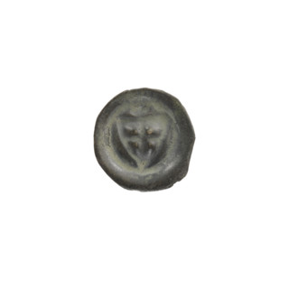 Denarius (bracteate), one-sided coin depicting a triangular shield with a cross whose arms reach