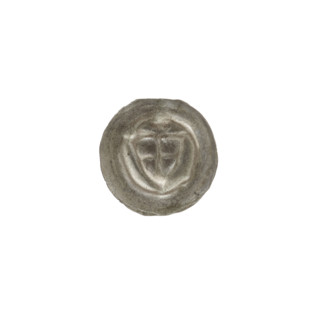 Denarius - bracteate; one-sided coin showing a triangular shield with a cross whose arms reach the