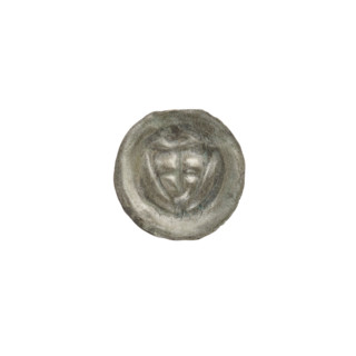 Denarius - bracteate; one-sided coin featuring a triangular shield bearing a cross with arms