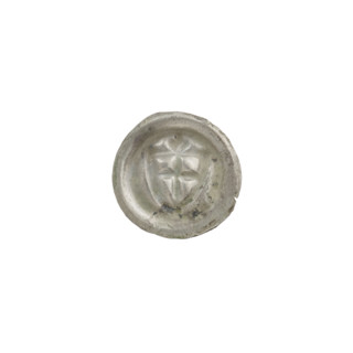 Denarius - bracteate; one-sided coin. Obverse: triangular shield with a cross whose arms reach the
