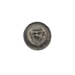 Denarius (bracteate). One-sided coin featuring a triangular shield bearing a cross with arms