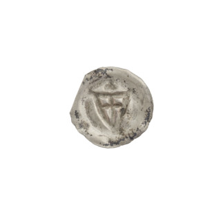 Denarius - bracteate coin depicting a triangular shield with a cross whose arms reach the edge;