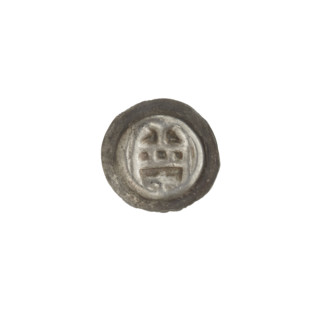 denarius - bracteate, one-sided coin; Gate topped with three pillars topped with balls. Under the