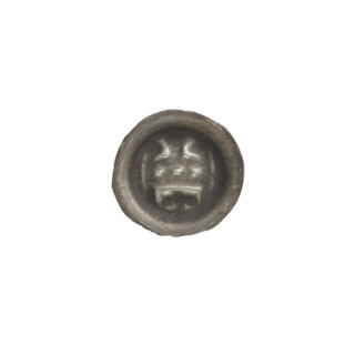 denarius - bracteate; one-sided coin; Gate topped with three pillars topped with balls. Under the