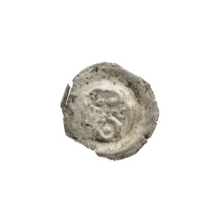 Denarius — bracteate imitation. Gate topped with a trefoil, seven round holes in the wall; one