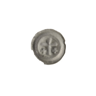 Denarius - bracteate; one-sided coin featuring a Latin cross with slightly widening arm tips,