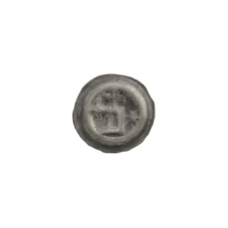 Denarius bracteate, rectangular letter D with two attached crosses, one-sided coin featuring two