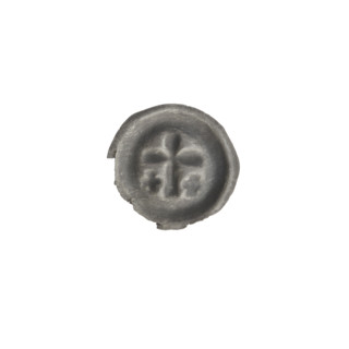 Denarius bracteate coin, one-sided; obverse: Latin cross with slightly widening arm ends, with an