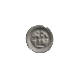 Denarius bracteate, rectangle-D iconographic type; one-sided coin featuring a rectangular letter D