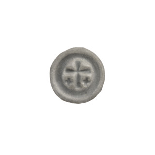 Denarius bracteate, one-sided coin featuring a Latin cross with slightly widening arm ends; on each