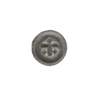 Denarius bracteate with Latin cross (iconographic). One-sided coin featuring a Latin cross with