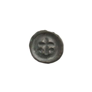 Denarius bracteate, one-sided coin featuring a Latin cross with slightly widening arm ends; on each