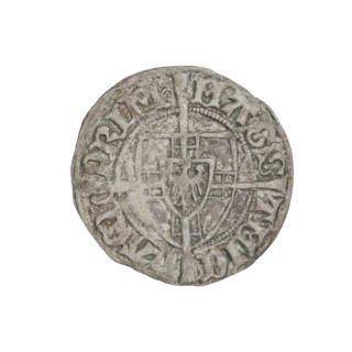 Teutonic szelag, Michal Küchmeister (Grand Master; 1414–1422). Obverse: monastic shield of the
